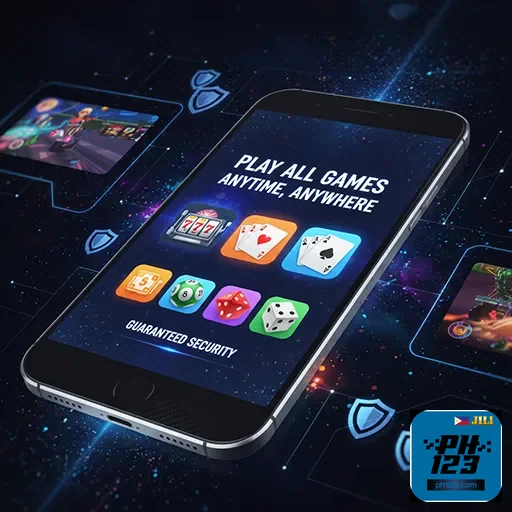 Mobile app interface showcasing the ph123 Filipino casino app - ph123